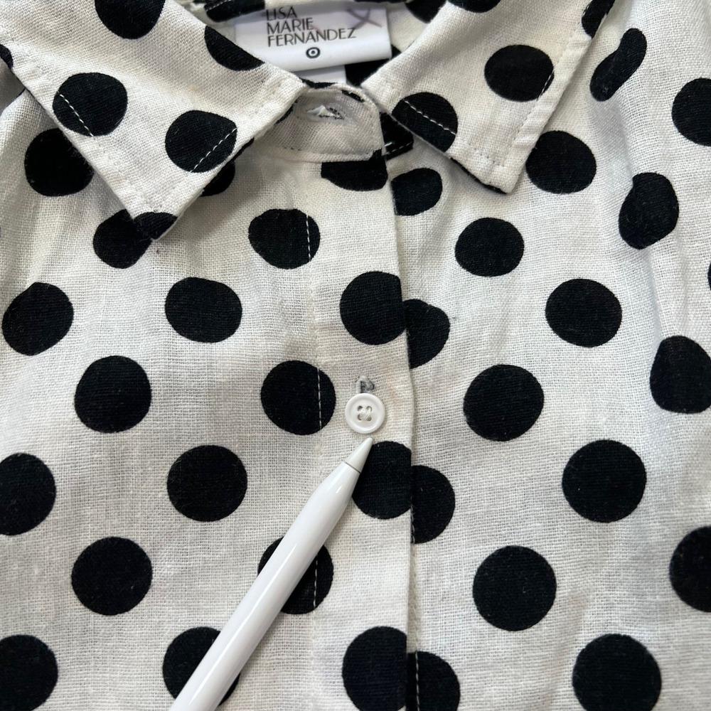 Lisa Marie Fernandez Target Dress Linen Blend Polka Dot Button Front Size Small - Picture 10 of 10